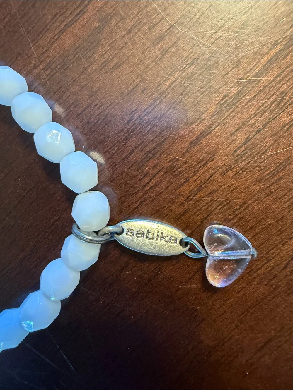 Sabika White Beaded Bracelet with Delicate Heart Charm